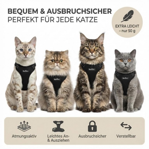 Beroni� Comfort Plus Harness reflektierend + ausbruchsicher mit Leine SETPREIS