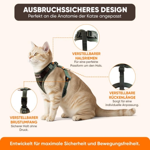 Easy Walking Katzengeschirr 2.0 ausbruchsicher nicht �ber Kopf gr�n-camouflage