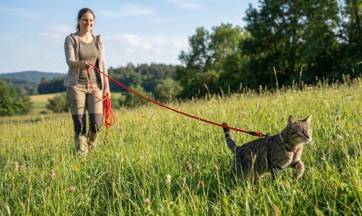Lange Leine f�r Katzengeschirr 15 Meter rot