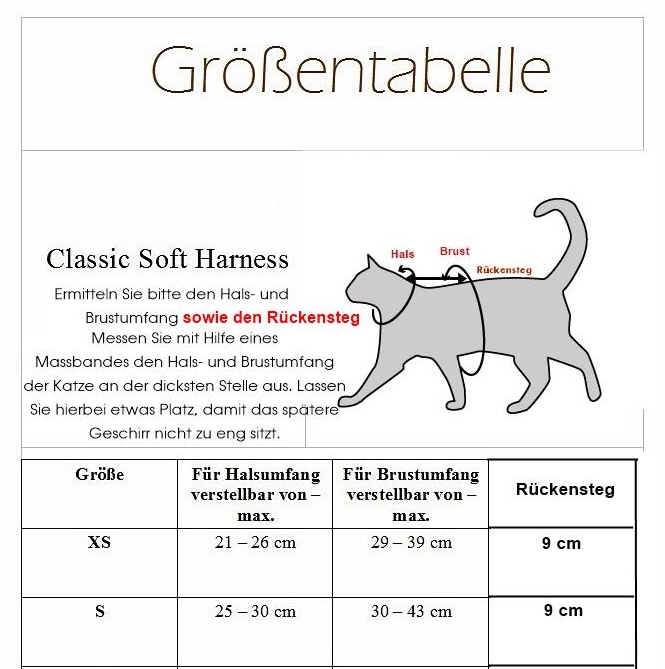 Geschirr für Katzen Größentabelle